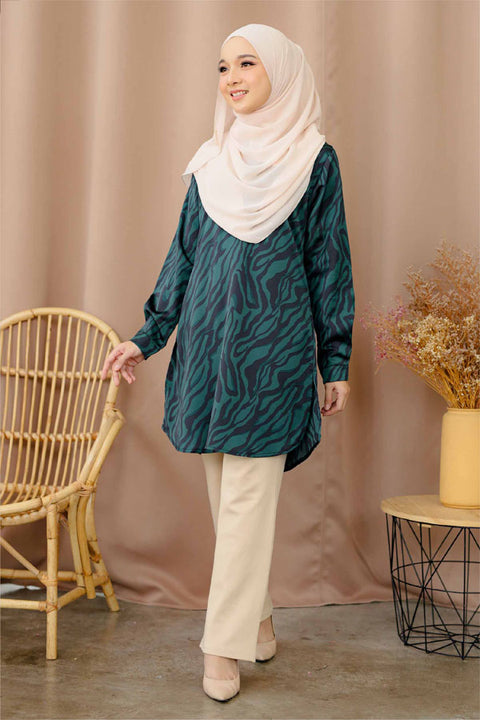 Ironless Long Top Blouse Finna Printed Tunic