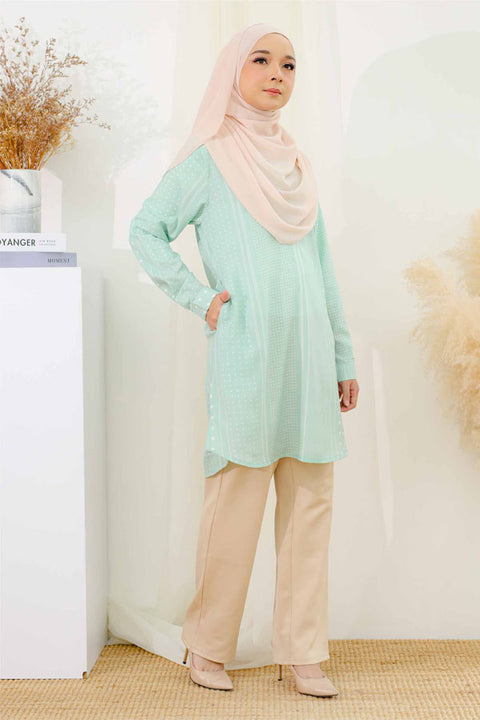 Ironless Long Top Blouse Finna Printed Tunic