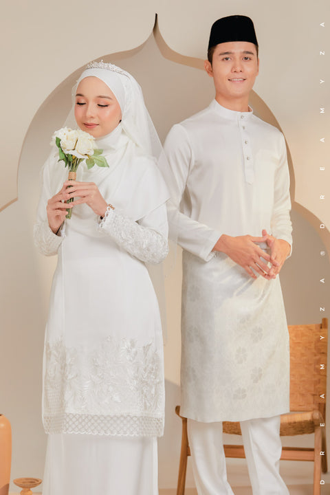 Maya Embroidered Border Lace Brides Baju Kurung Moden Akad Nikah Tunang in Off White