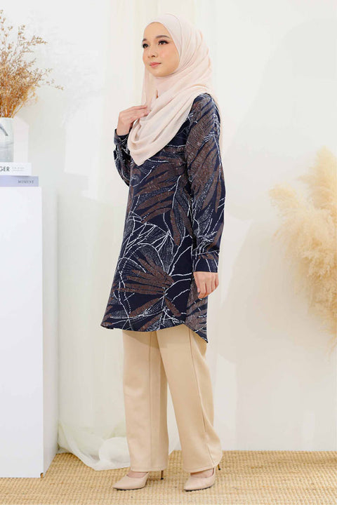 Ironless Long Top Blouse Finna Printed Tunic