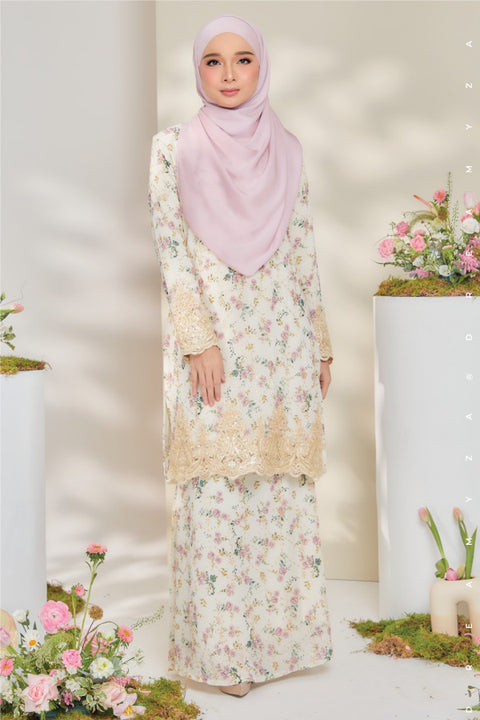 Rossa Embroidered Printed Chiffon with Border Lace Modern Kurung.