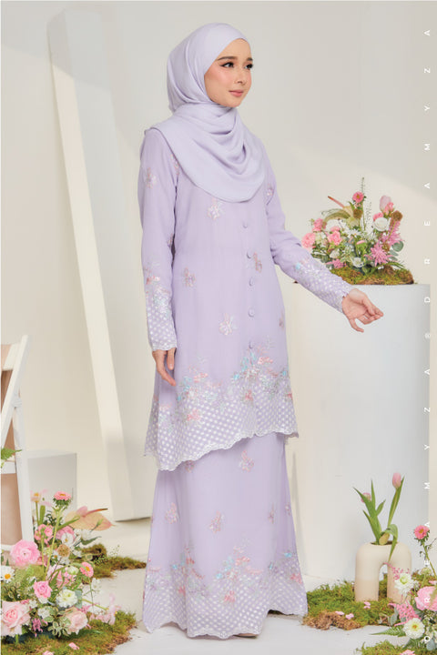 Mawar Flowers Embroidered Sulam Chiffon Baju Kurung Moden.