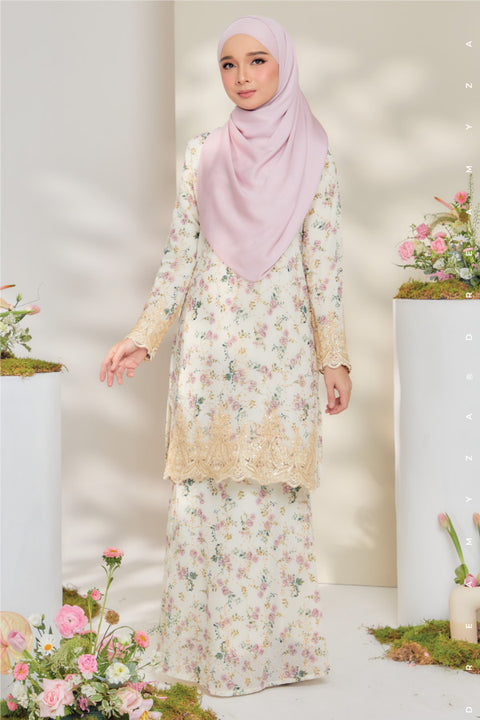 Rossa Embroidered Printed Chiffon with Border Lace Modern Kurung.