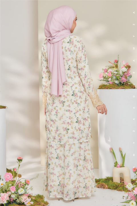 Rossa Embroidered Printed Chiffon with Border Lace Modern Kurung.