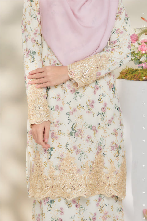 Rossa Embroidered Printed Chiffon with Border Lace Modern Kurung.