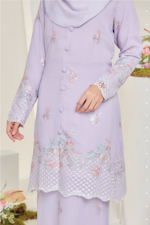 Mawar Flowers Embroidered Sulam Chiffon Baju Kurung Moden.