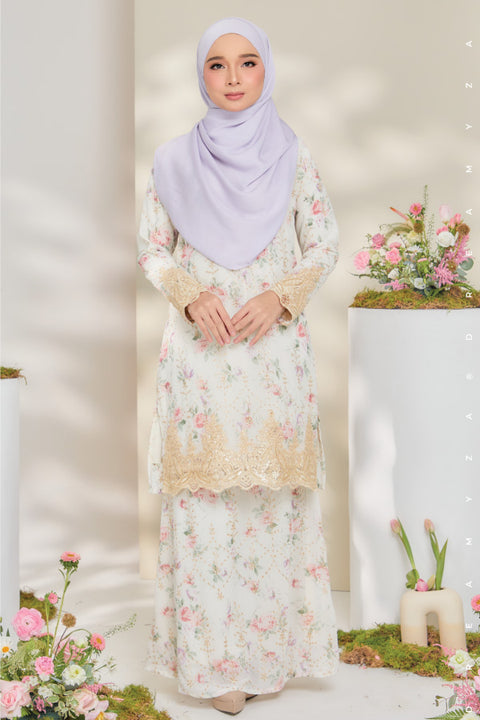 Rossa Embroidered Printed Chiffon with Border Lace Modern Kurung.