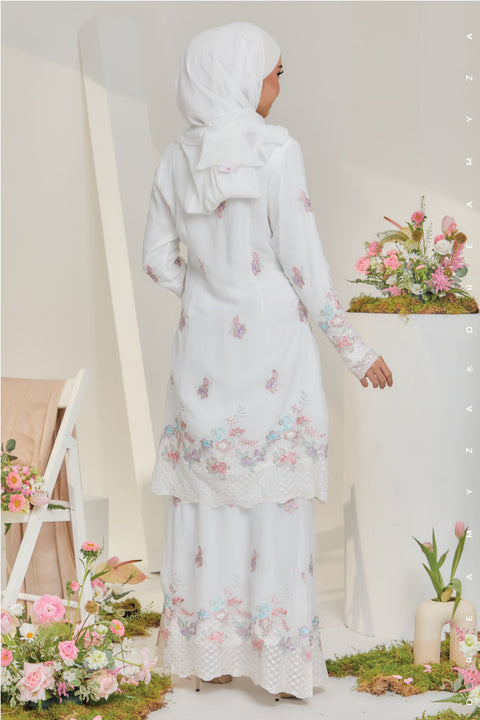 Mawar Flowers Embroidered Sulam Chiffon Baju Kurung Moden.