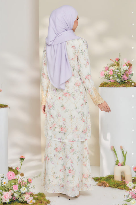 Rossa Embroidered Printed Chiffon with Border Lace Modern Kurung.