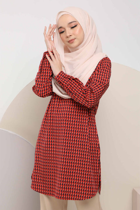 Ironless Long Top Blouse Finna Printed Tunic