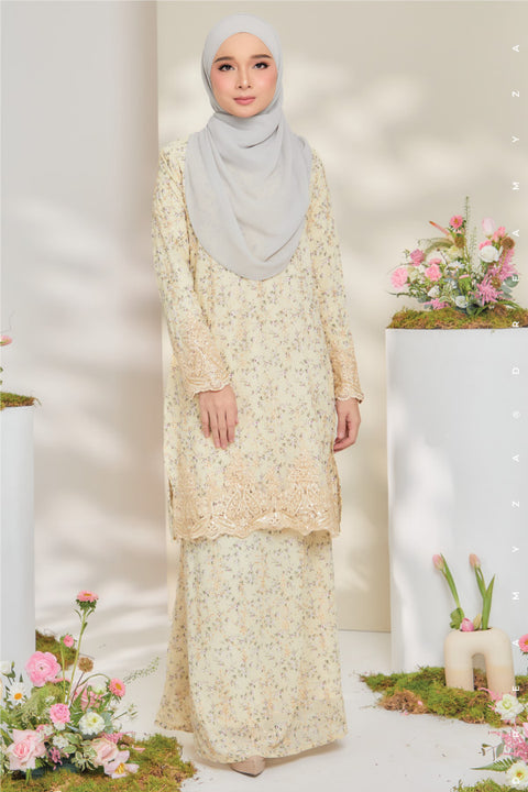 Rossa Embroidered Printed Chiffon with Border Lace Modern Kurung.