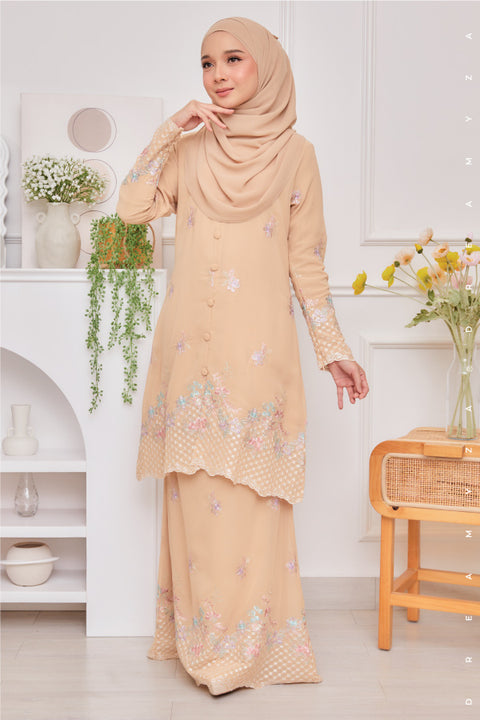 Mawar Flowers Embroidered Sulam Chiffon Baju Kurung Moden