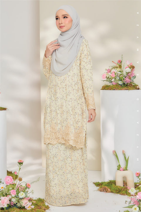 Rossa Embroidered Printed Chiffon with Border Lace Modern Kurung.