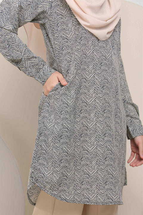 Ironless Long Top Blouse Finna Printed Tunic