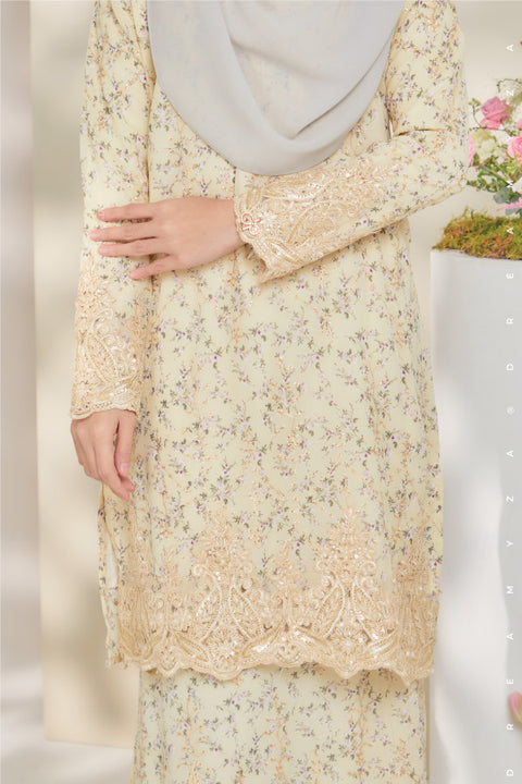 Rossa Embroidered Printed Chiffon with Border Lace Modern Kurung.