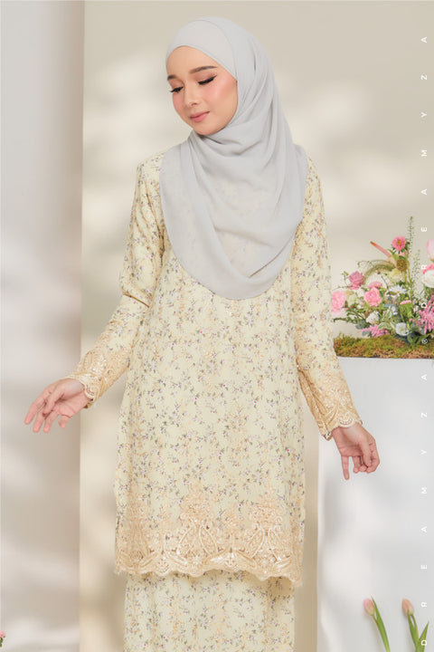 Rossa Embroidered Printed Chiffon with Border Lace Modern Kurung.