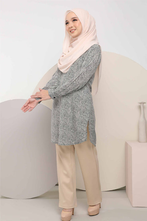 Ironless Long Top Blouse Finna Printed Tunic