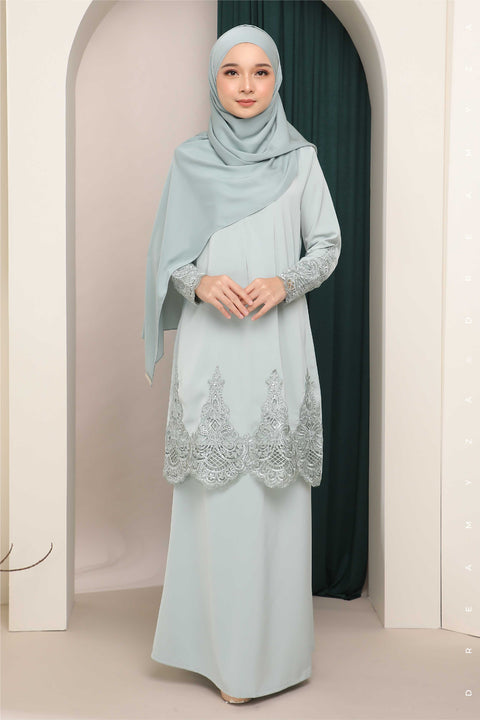 Amna Embroidered Border Lace Modern Kurung