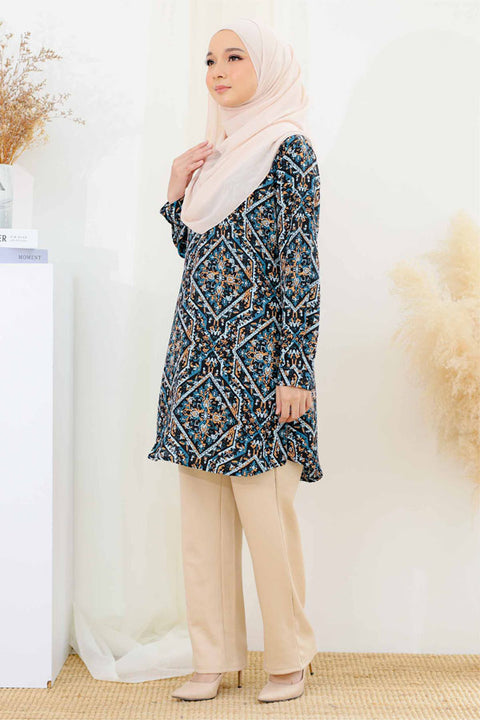 Ironless Long Top Blouse Finna Printed Tunic