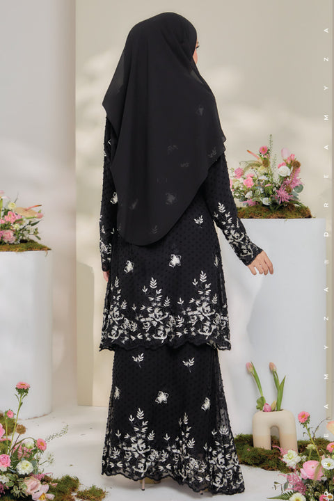 Teratai Embroidered Polka Dot Chiffon Baju Kurung Moden