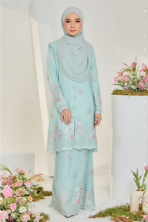 Mawar Flowers Embroidered Sulam Chiffon Baju Kurung Moden.