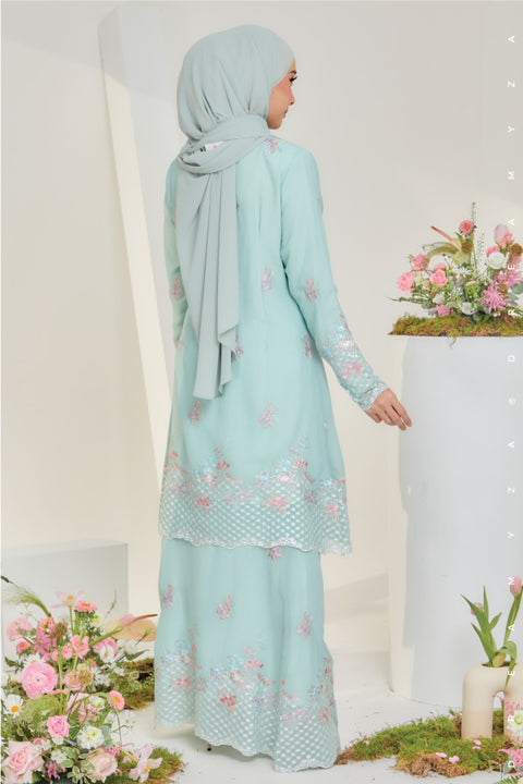 Mawar Flowers Embroidered Sulam Chiffon Baju Kurung Moden.