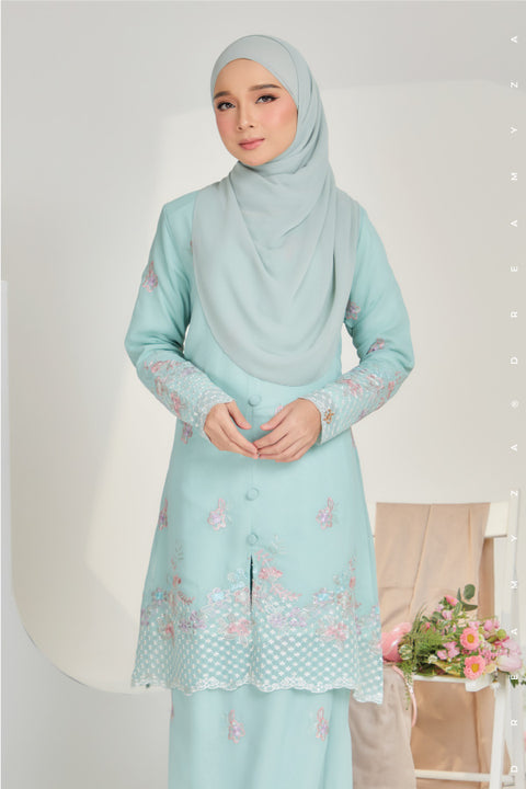 Mawar Flowers Embroidered Sulam Chiffon Baju Kurung Moden.