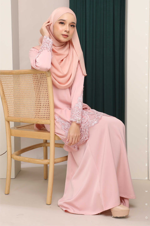 Amna Embroidered Border Lace Modern Kurung