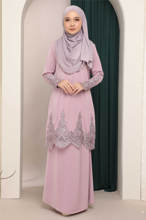 Amna Embroidered Border Lace Modern Kurung