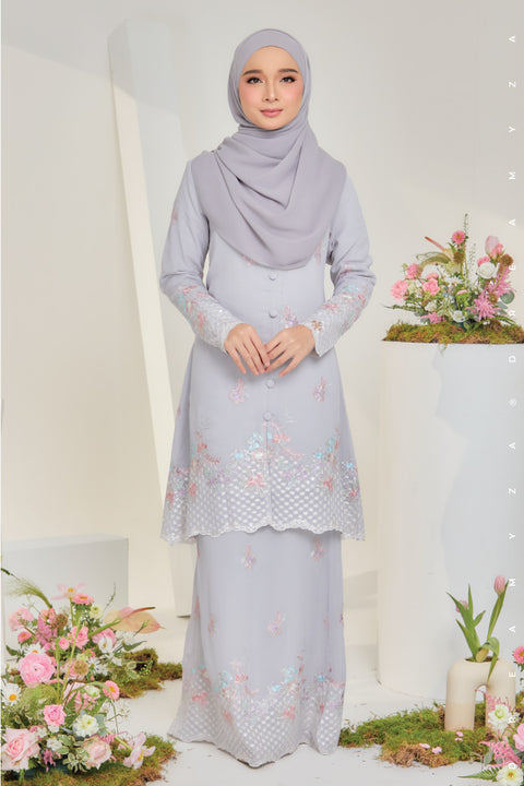 Mawar Flowers Embroidered Sulam Chiffon Baju Kurung Moden