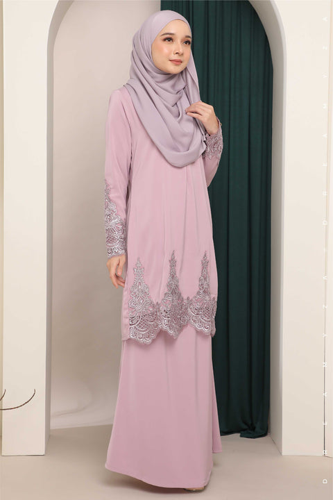 Amna Embroidered Border Lace Modern Kurung