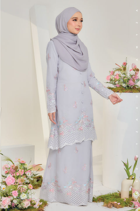 Mawar Flowers Embroidered Sulam Chiffon Baju Kurung Moden