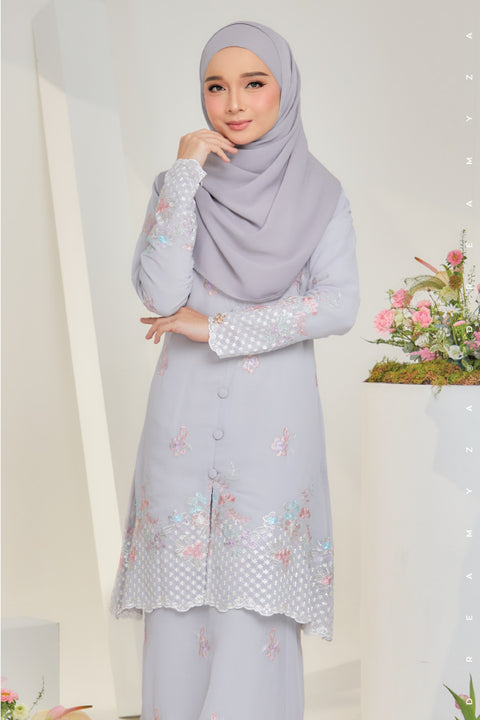 Mawar Flowers Embroidered Sulam Chiffon Baju Kurung Moden