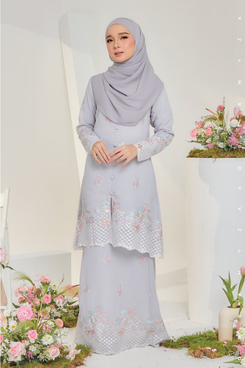 Mawar Flowers Embroidered Sulam Chiffon Baju Kurung Moden
