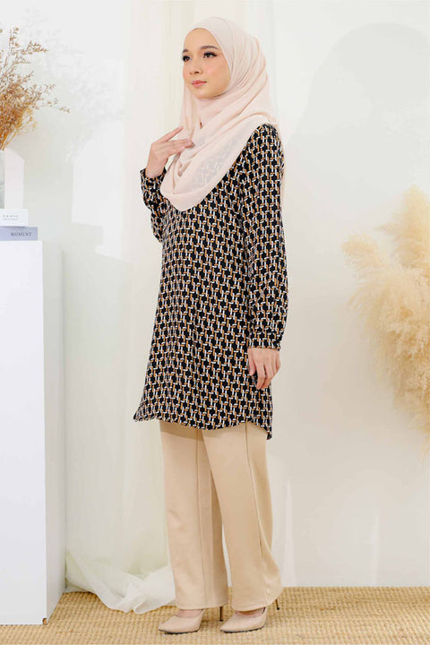 Ironless Long Top Blouse Finna Printed Tunic