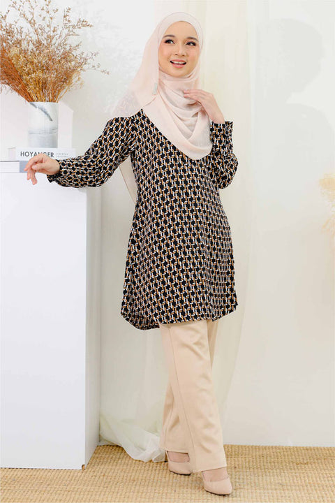 Ironless Long Top Blouse Finna Printed Tunic