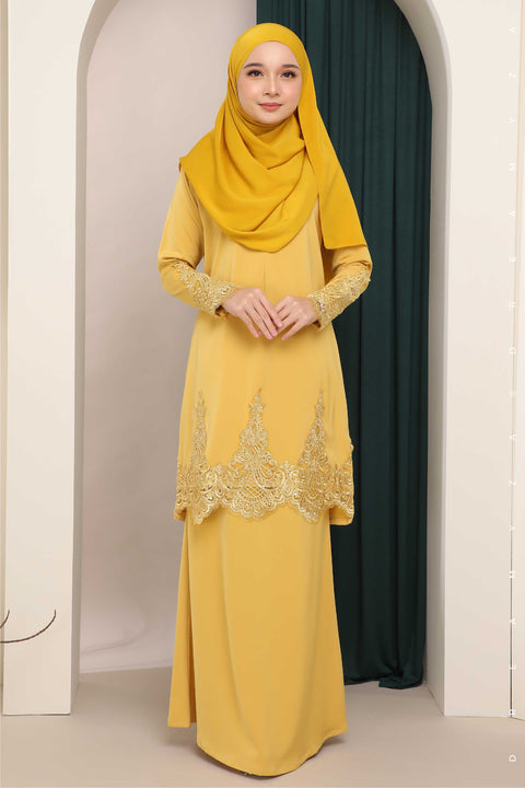 Amna Embroidered Border Lace Modern Kurung