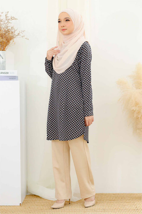 Ironless Long Top Blouse Finna Printed Tunic