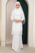 Amna Embroidered Border Lace Brides Baju Kurung Nikah White