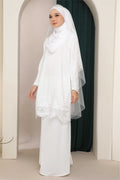 Amna Embroidered Border Lace Brides Baju Kurung Nikah White