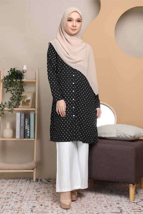 Long Top Blouse Fira Printed Ironless Mesra Vaksin Tunic