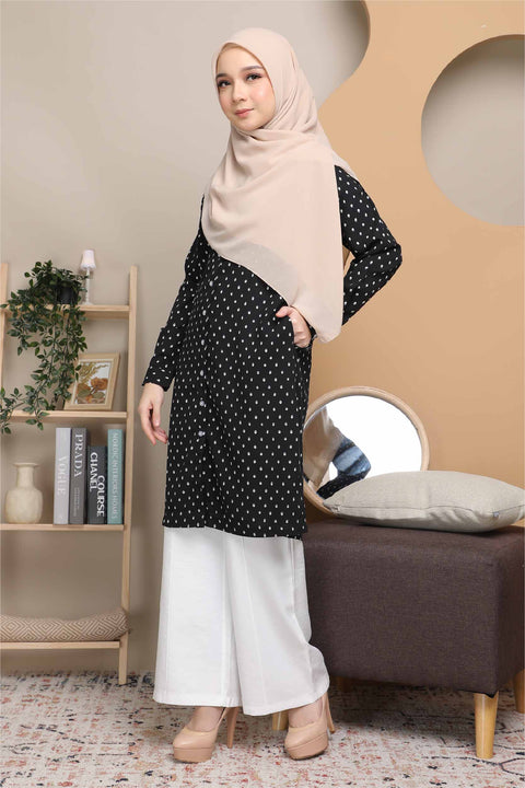 Long Top Blouse Fira Printed Ironless Mesra Vaksin Tunic