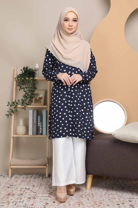 Long Top Blouse Fira Printed Ironless Mesra Vaksin Tunic
