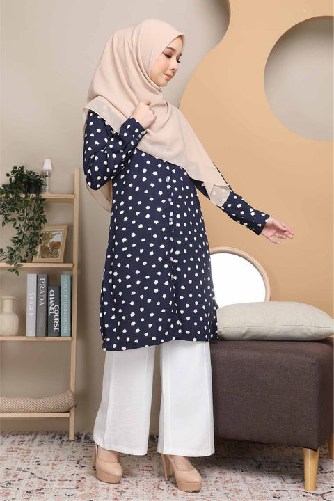 Long Top Blouse Fira Printed Ironless Mesra Vaksin Tunic