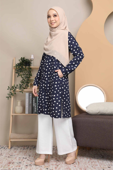 Long Top Blouse Fira Printed Ironless Mesra Vaksin Tunic
