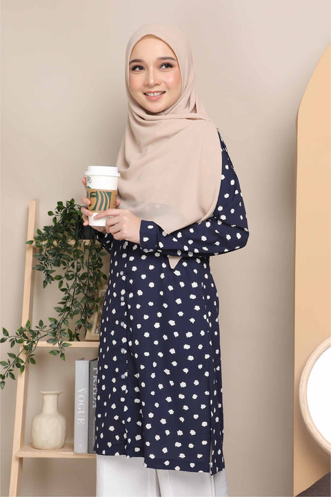 Long Top Blouse Fira Printed Ironless Mesra Vaksin Tunic
