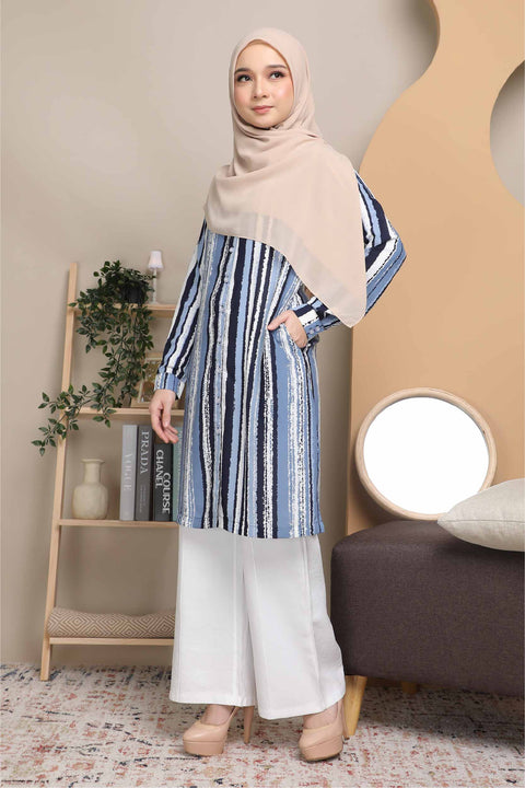Long Top Blouse Fira Printed Ironless Mesra Vaksin Tunic