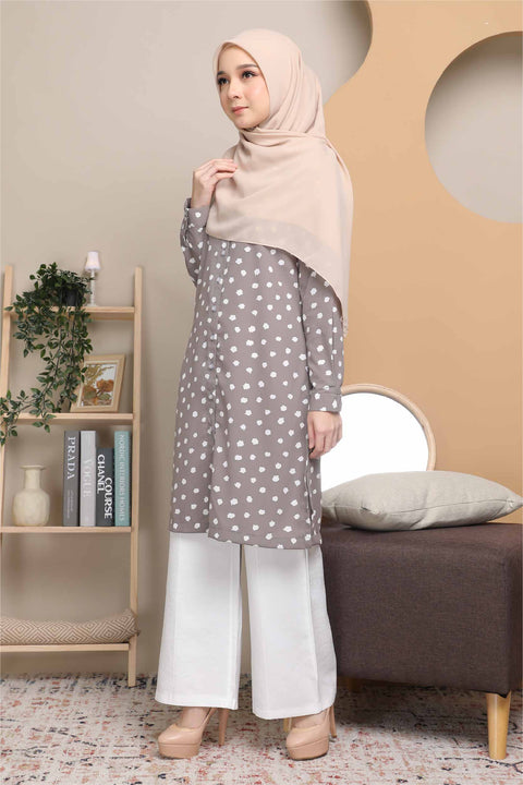 Long Top Blouse Fira Printed Ironless Mesra Vaksin Tunic