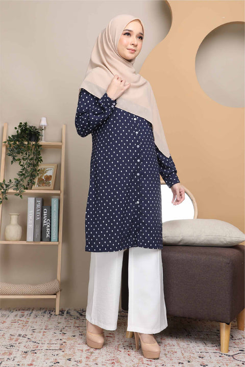 Long Top Blouse Fira Printed Ironless Mesra Vaksin Tunic