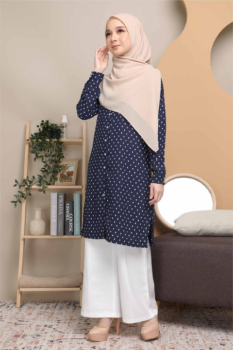 Long Top Blouse Fira Printed Ironless Mesra Vaksin Tunic